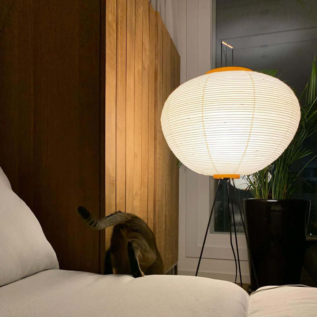 Rice Paper Floor Lamp - Indoor LED Lantern Design, Black