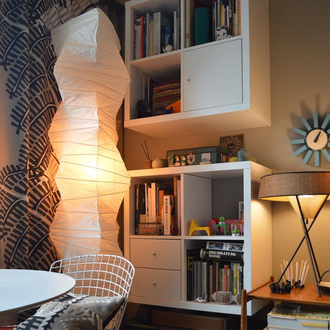 Rice Paper Floor Lamp - Indoor LED Lantern Design, Black