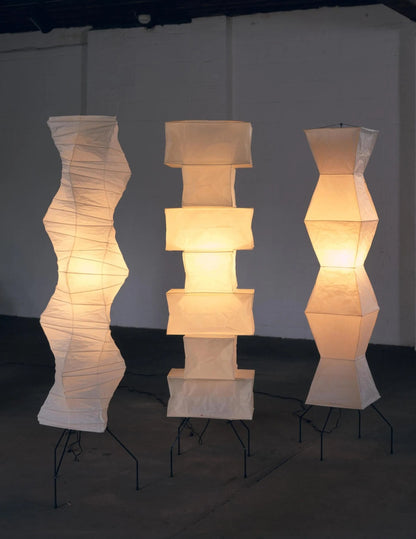 Rice Paper Floor Lamp - Indoor LED Lantern Design, Black