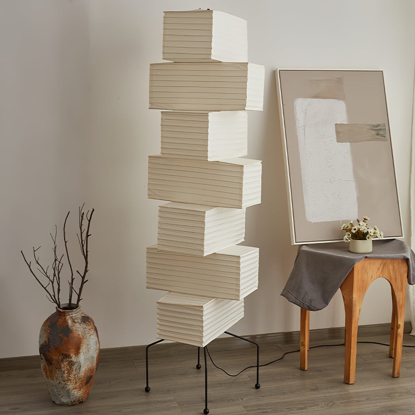 Lana Stacked Floor Lamp - Modern LED Lighting, White Shade