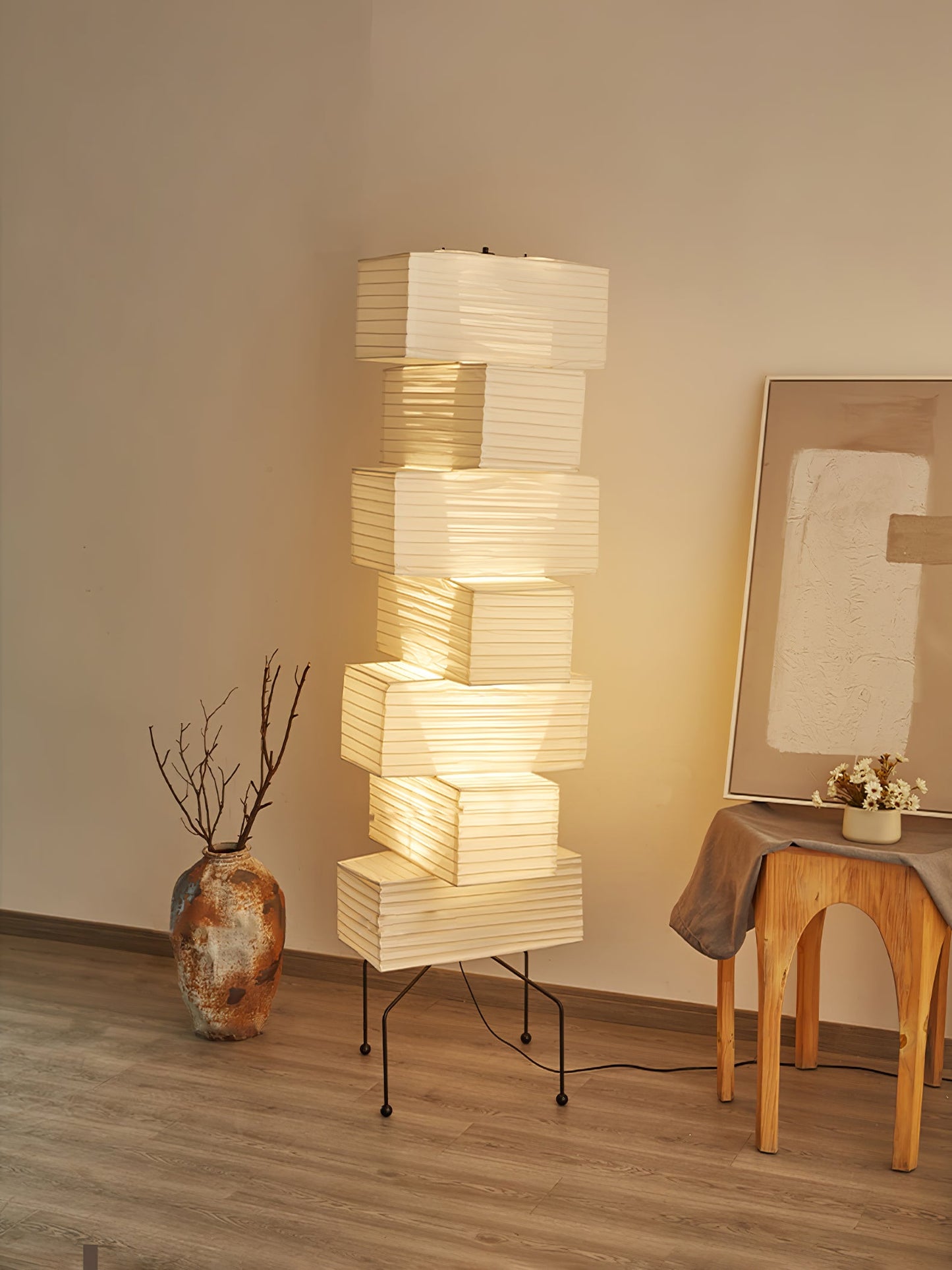 Lana Stacked Floor Lamp - Modern LED Lighting, White Shade