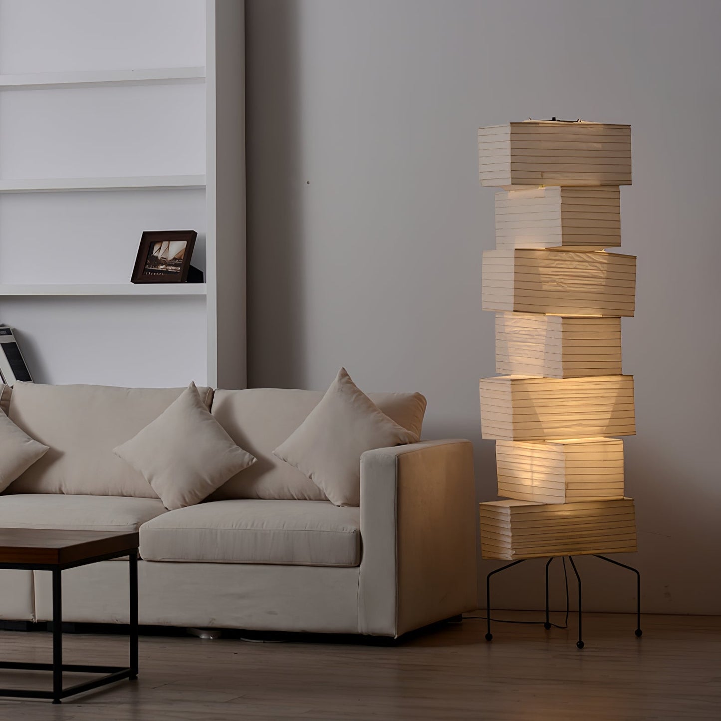 Lana Stacked Floor Lamp - Modern LED Lighting, White Shade