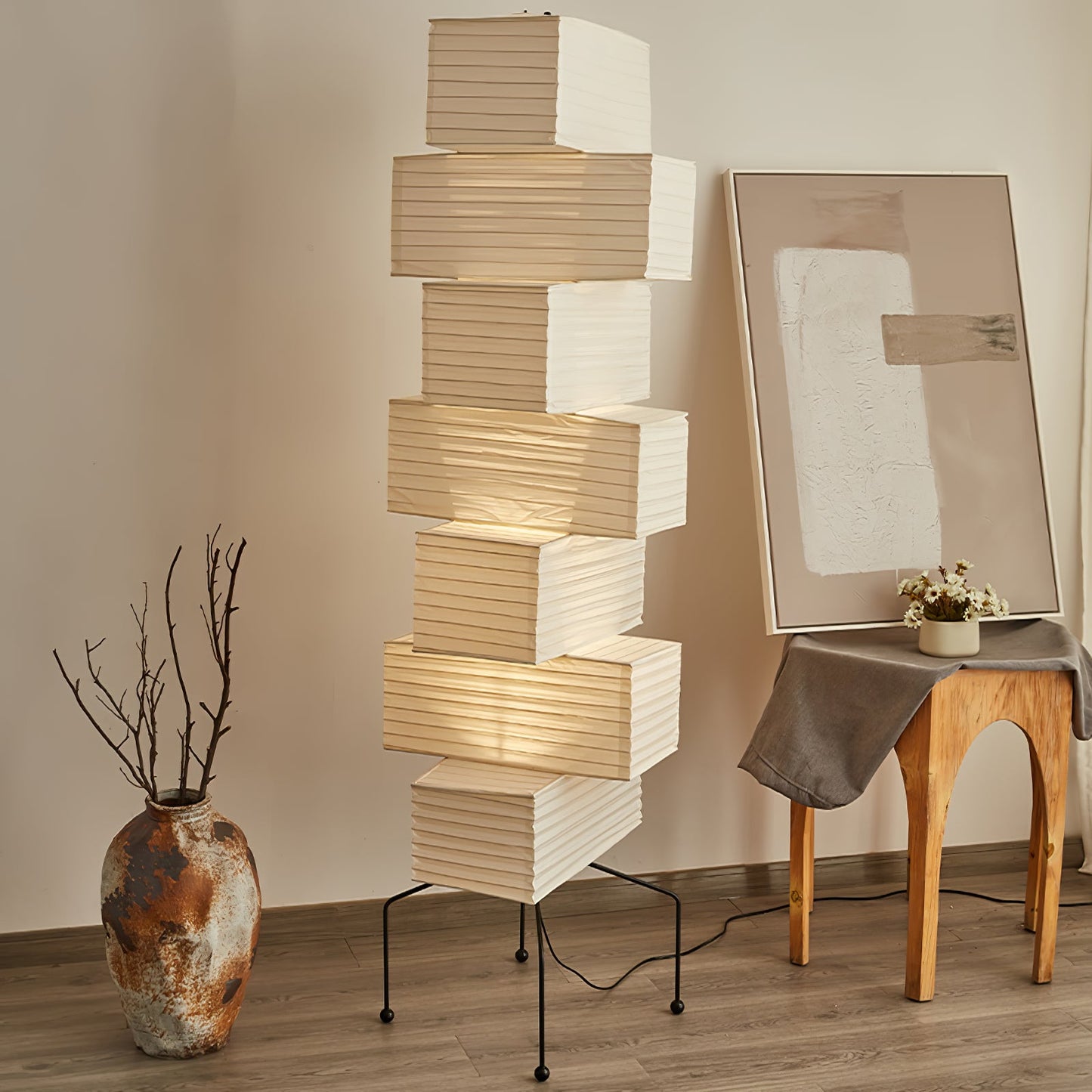 Lana Stacked Floor Lamp - Modern LED Lighting, White Shade