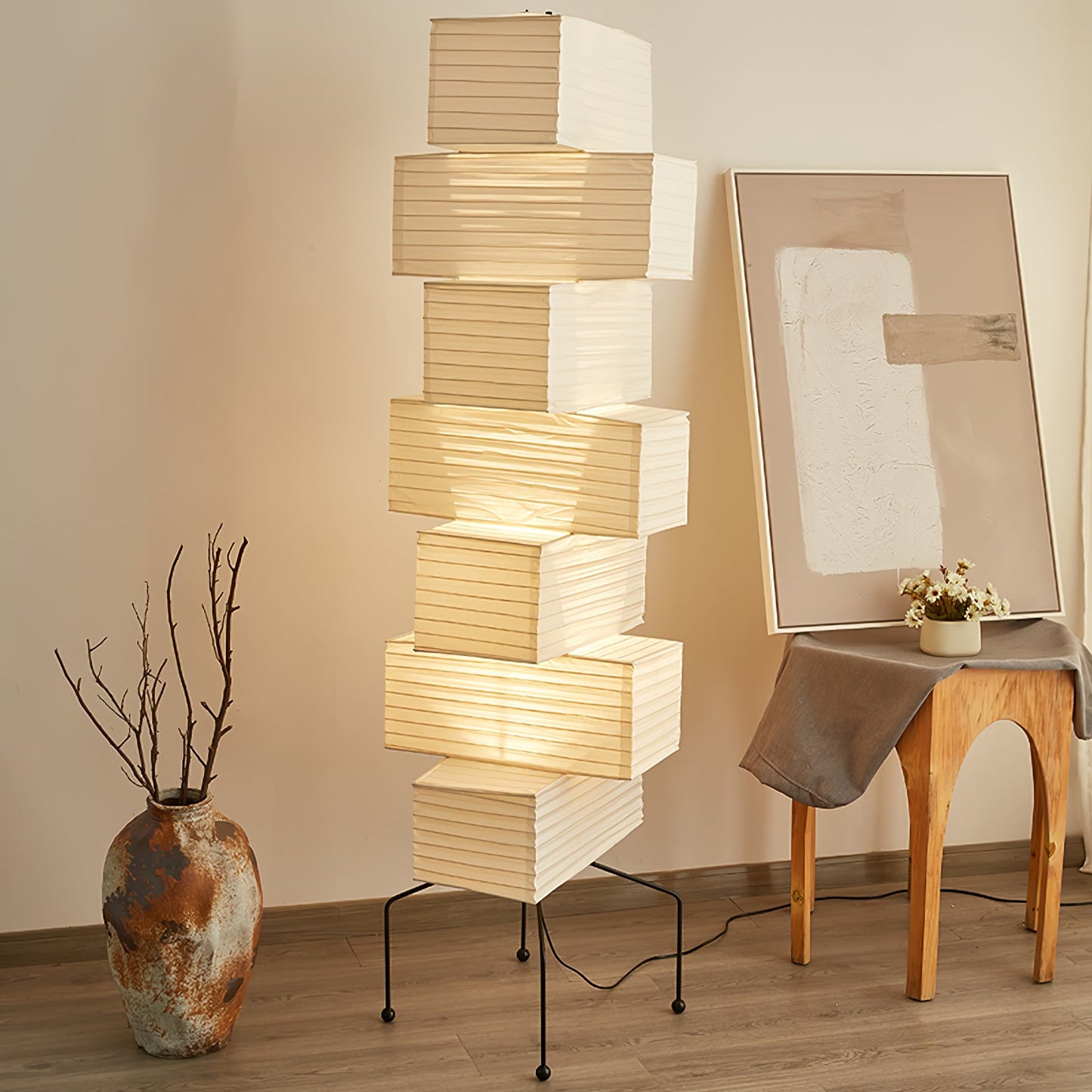 Lana Stacked Floor Lamp - Modern LED Lighting, White Shade