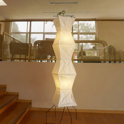 Rice Paper Floor Lamp - Indoor LED Lantern Design, Black