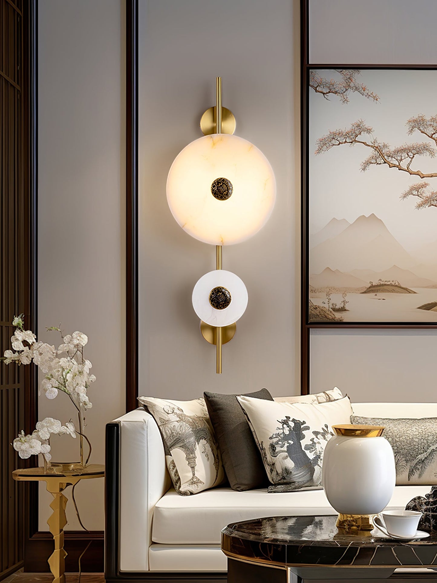 Alabaster Eclipse Wall Light with LED Brass Accent