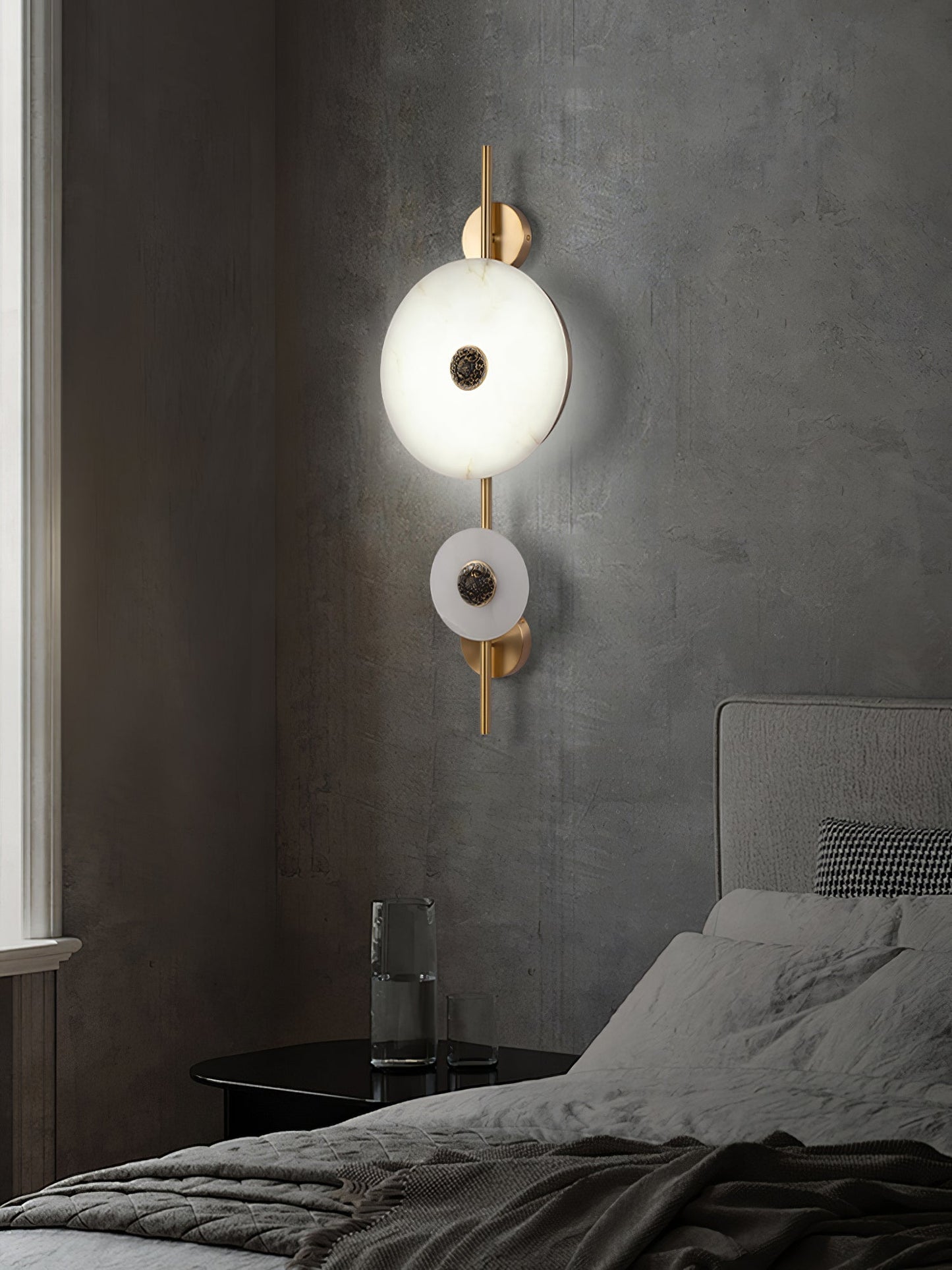 Alabaster Eclipse Wall Light with LED Brass Accent