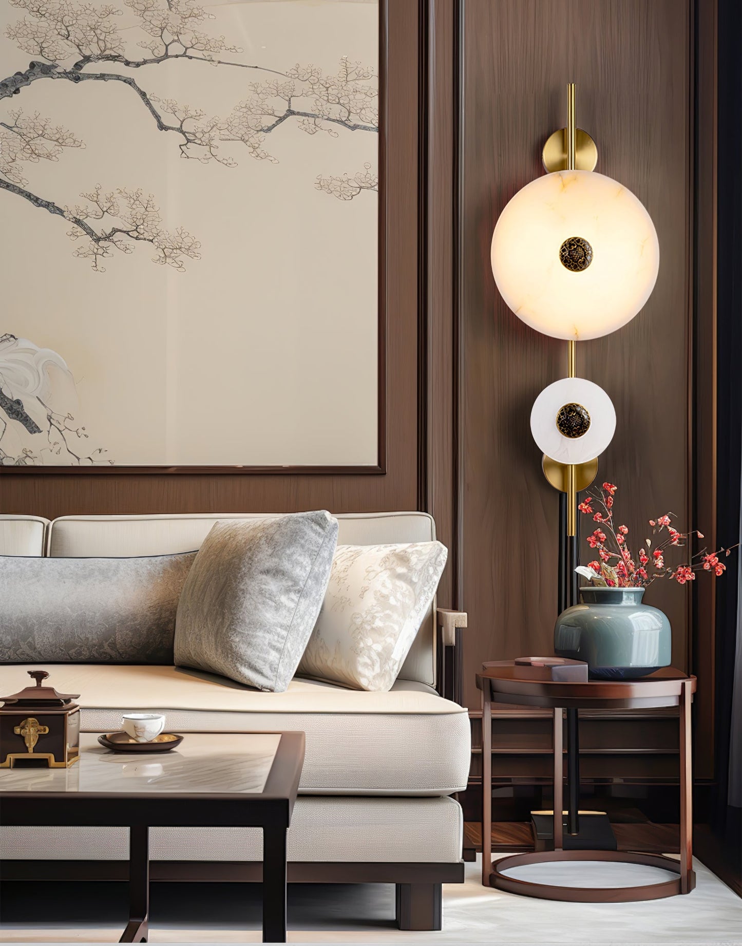 Alabaster Eclipse Wall Light with LED Brass Accent
