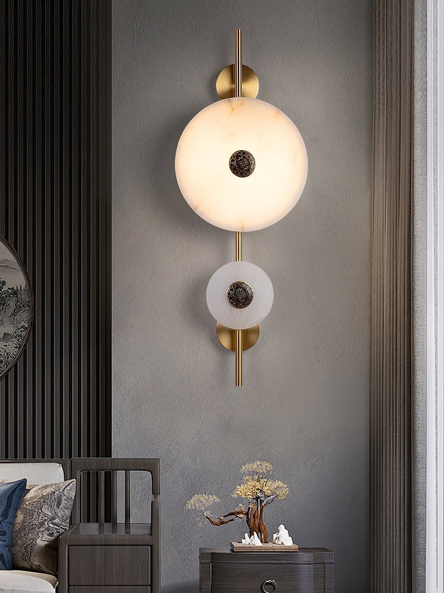 Alabaster Eclipse Wall Light with LED Brass Accent