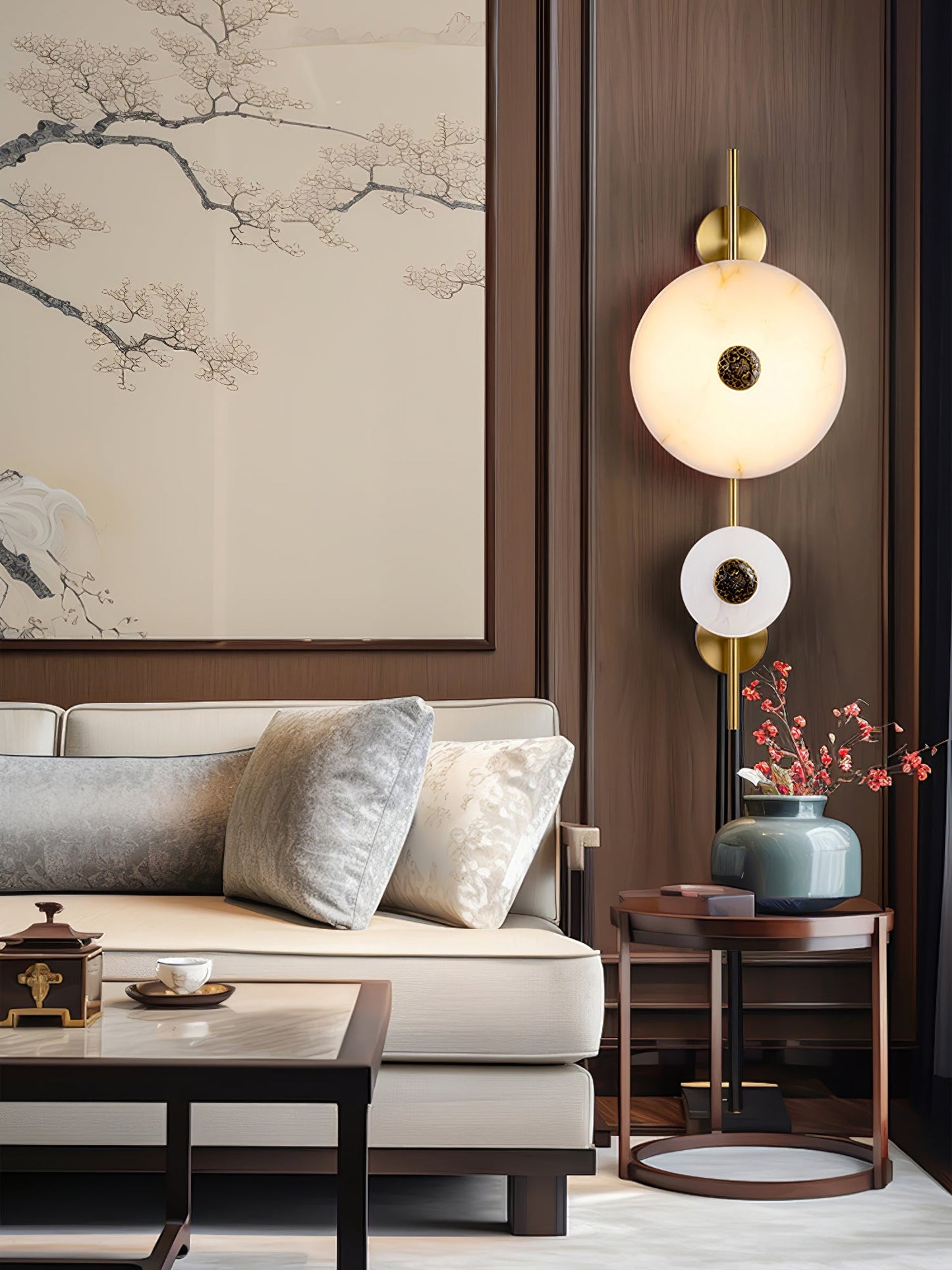 Alabaster Eclipse Wall Light with LED Brass Accent