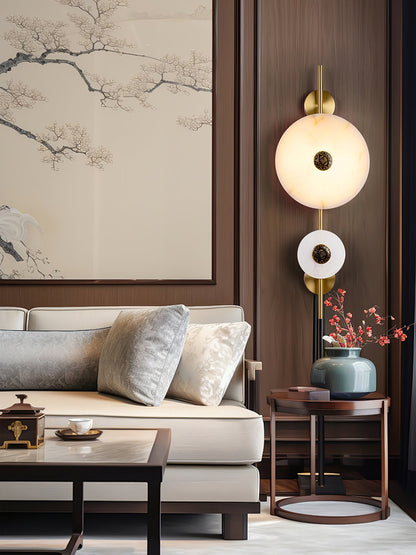 Alabaster Eclipse Wall Light with LED Brass Accent