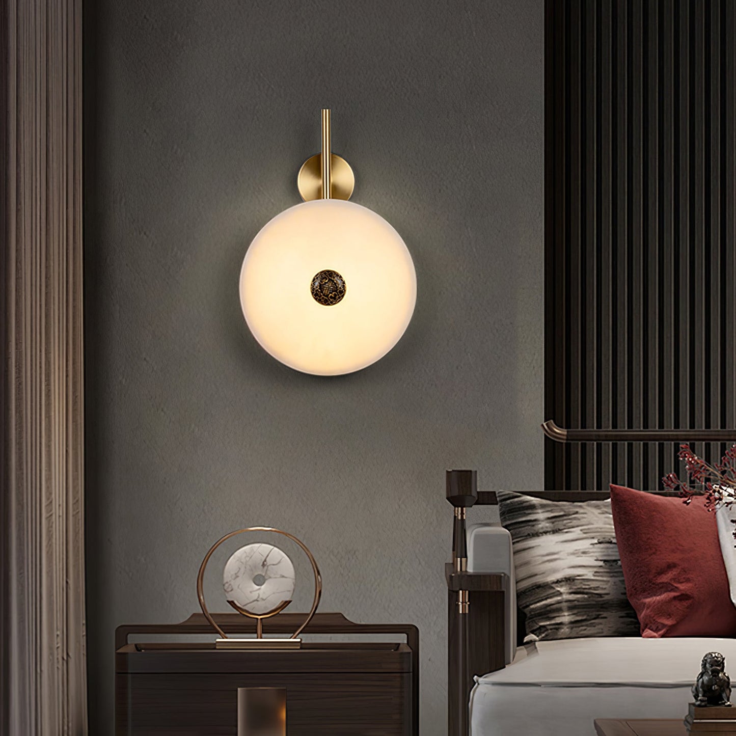 Alabaster Eclipse Wall Light with LED Brass Accent