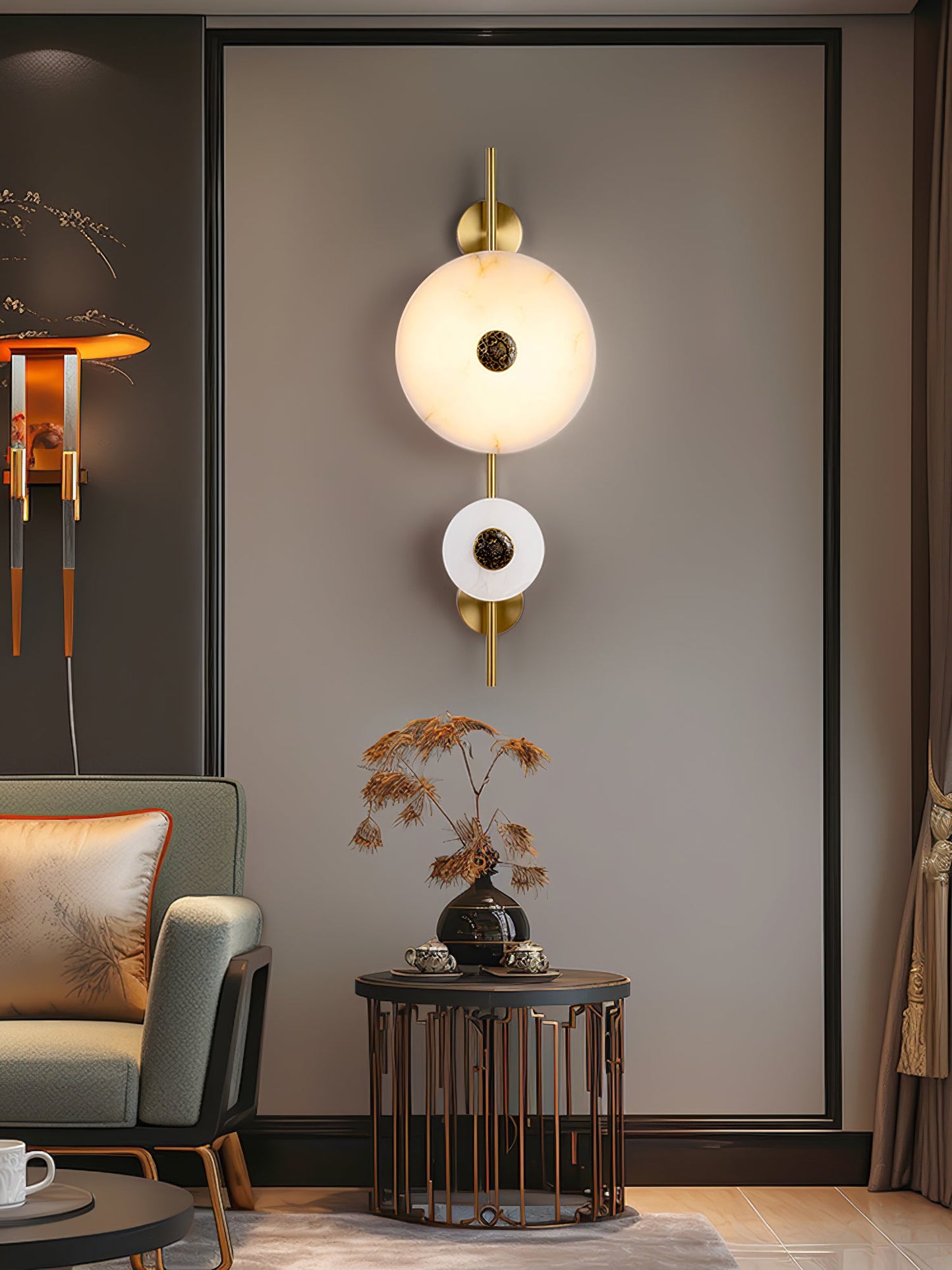 Alabaster Eclipse Wall Light with LED Brass Accent