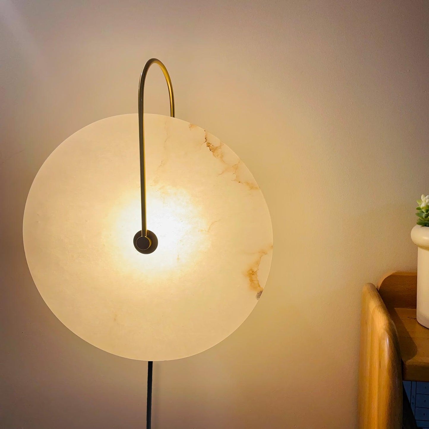 Alabaster LED Plug-In Wall Lamp with Decorative Shade