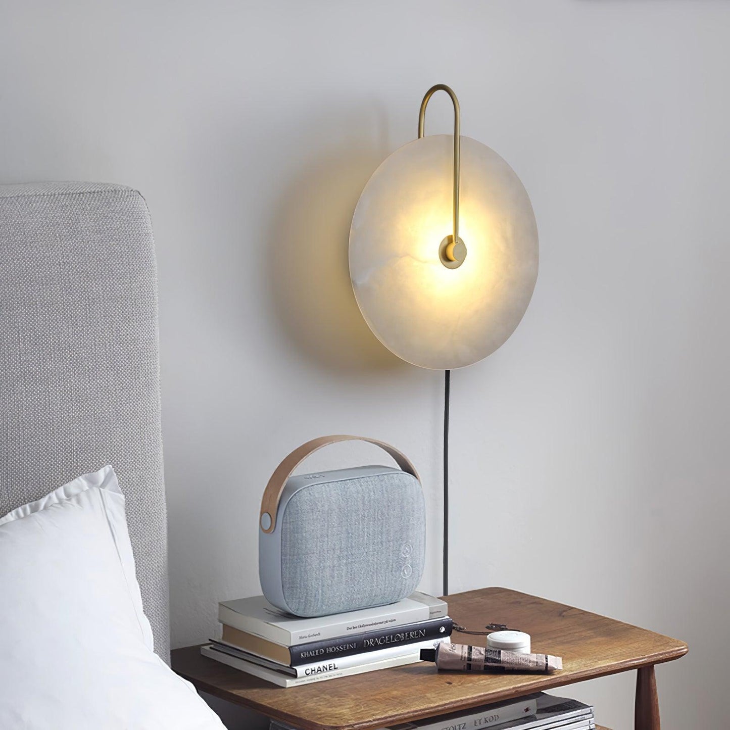 Alabaster LED Plug-In Wall Lamp with Decorative Shade