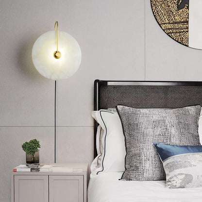 Alabaster LED Plug-In Wall Lamp with Decorative Shade