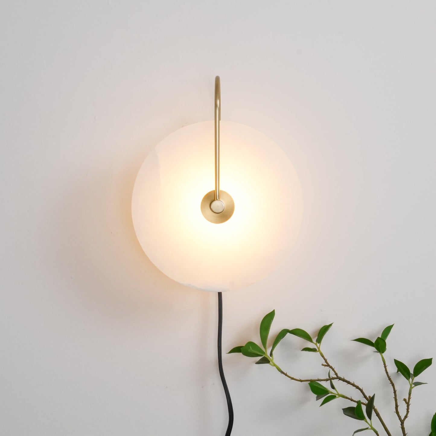 Alabaster LED Plug-In Wall Lamp with Decorative Shade