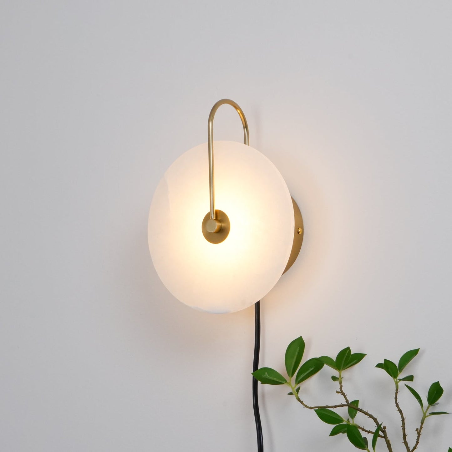 Alabaster LED Plug-In Wall Lamp with Decorative Shade