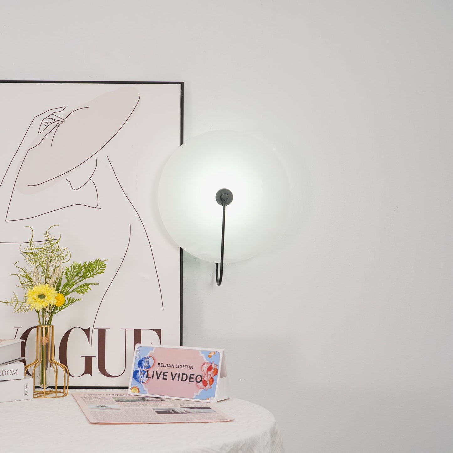 Alabaster LED Plug-In Wall Lamp with Decorative Shade