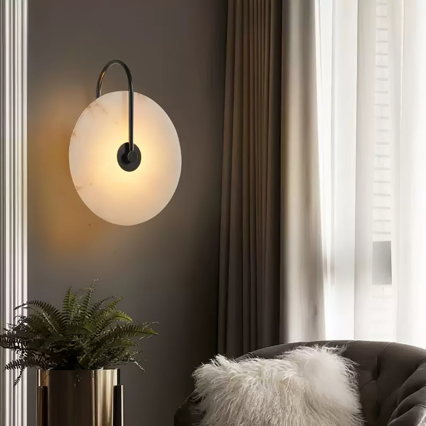 Alabaster LED Plug-In Wall Lamp with Decorative Shade