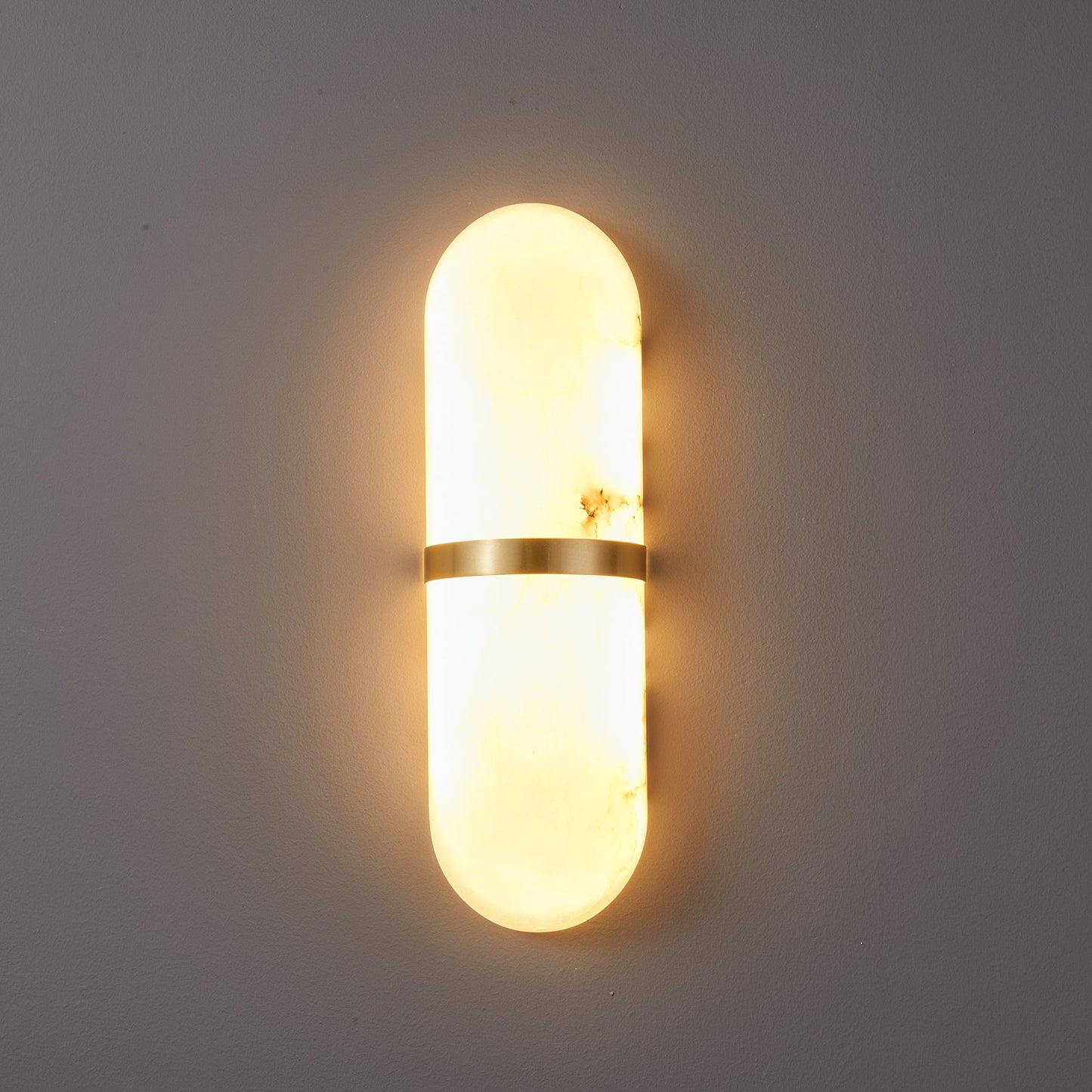 Alabaster Pill Wall Light with Dimmable LED and Metal Finish