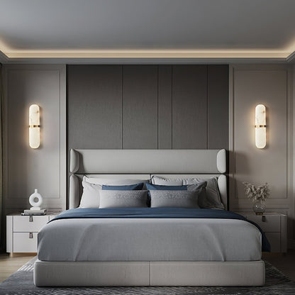 Alabaster Pill Wall Light with Dimmable LED and Metal Finish