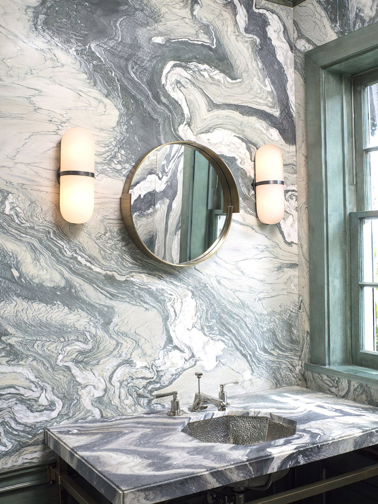 Alabaster Pill Wall Light with Dimmable LED and Metal Finish