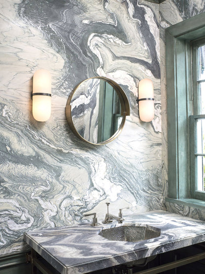 Alabaster Pill Wall Light with Dimmable LED and Metal Finish