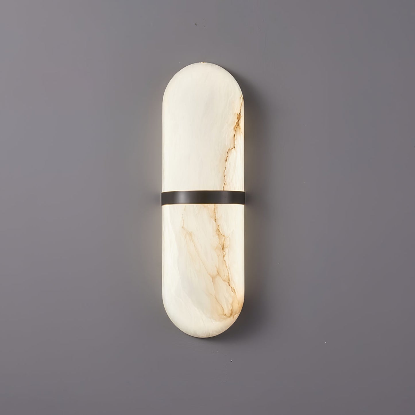 Alabaster Pill Wall Light with Dimmable LED and Metal Finish