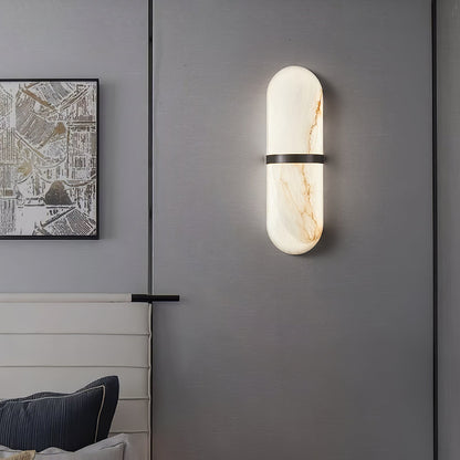 Alabaster Pill Wall Light with Dimmable LED and Metal Finish