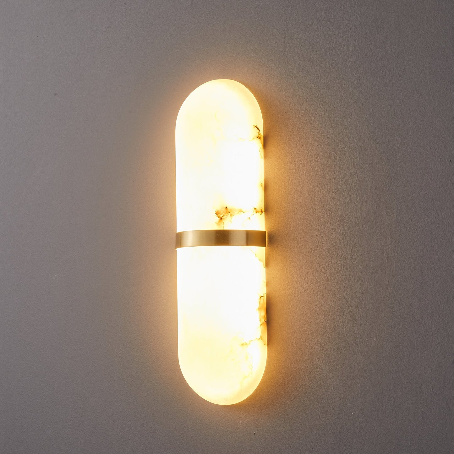 Alabaster Pill Wall Light with Dimmable LED and Metal Finish