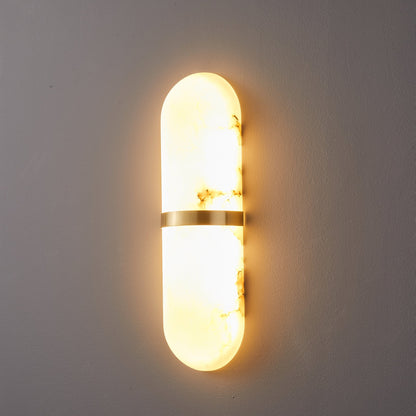 Alabaster Pill Wall Light with Dimmable LED and Metal Finish