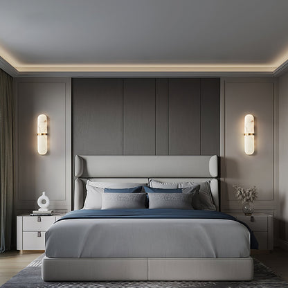 Alabaster Pill Wall Light with Dimmable LED and Metal Finish