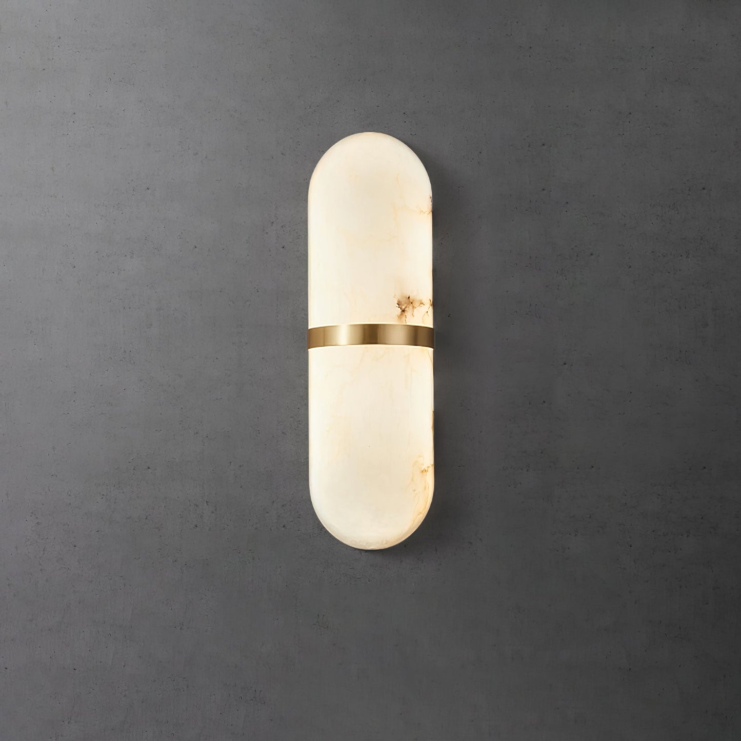 Alabaster Pill Wall Light with Dimmable LED and Metal Finish
