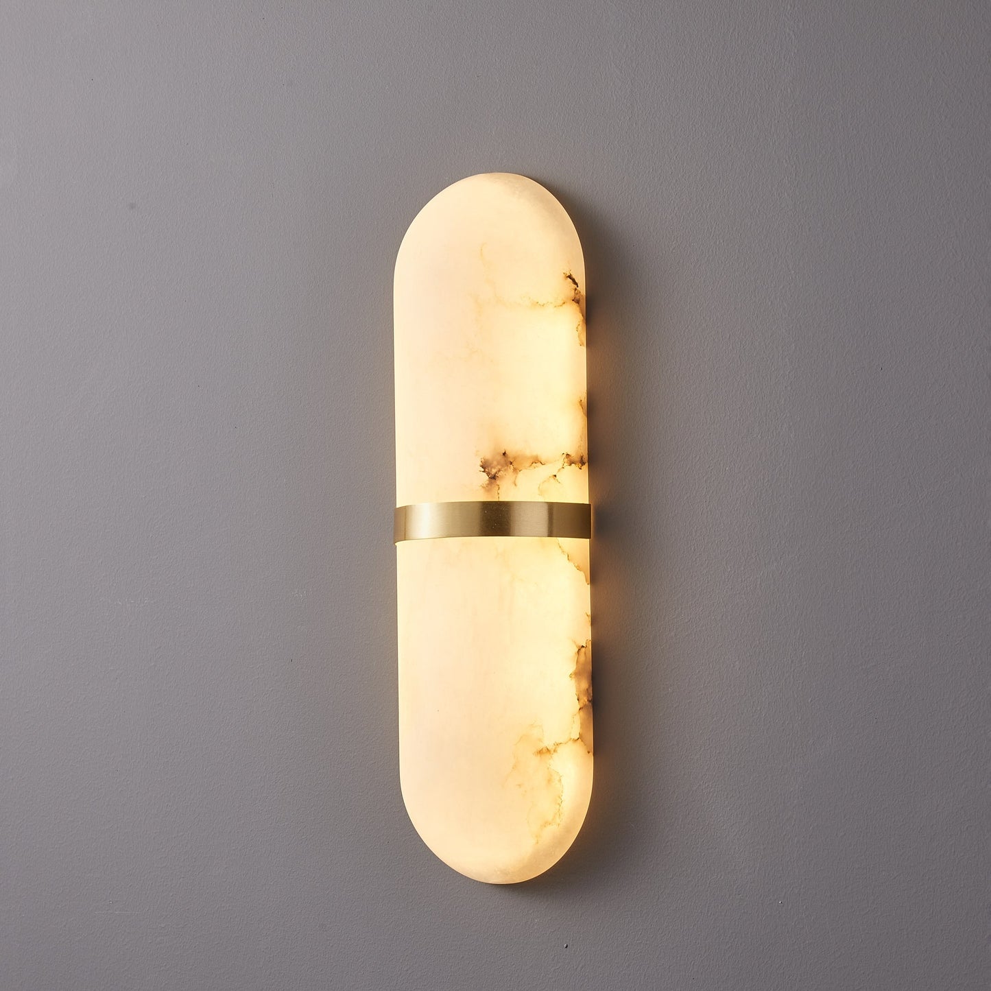 Alabaster Pill Wall Light with Dimmable LED and Metal Finish