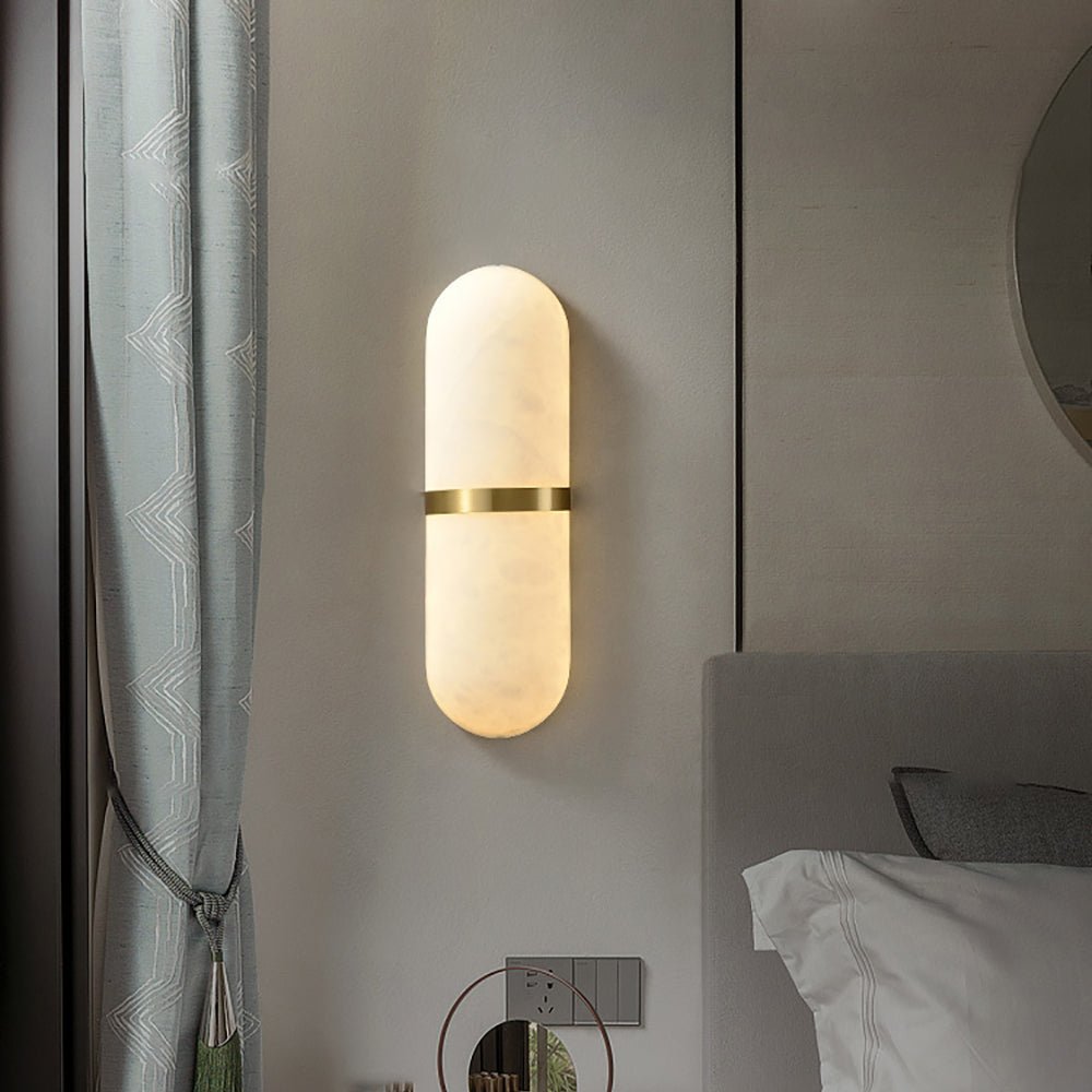 Alabaster Pill Wall Light with Dimmable LED and Metal Finish