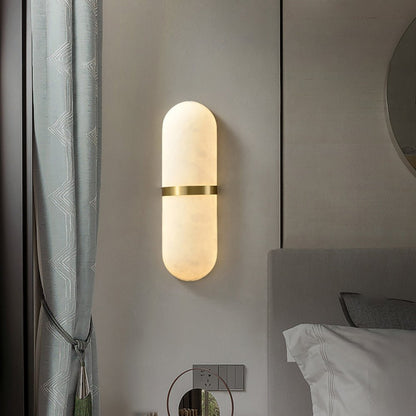 Alabaster Pill Wall Light with Dimmable LED and Metal Finish