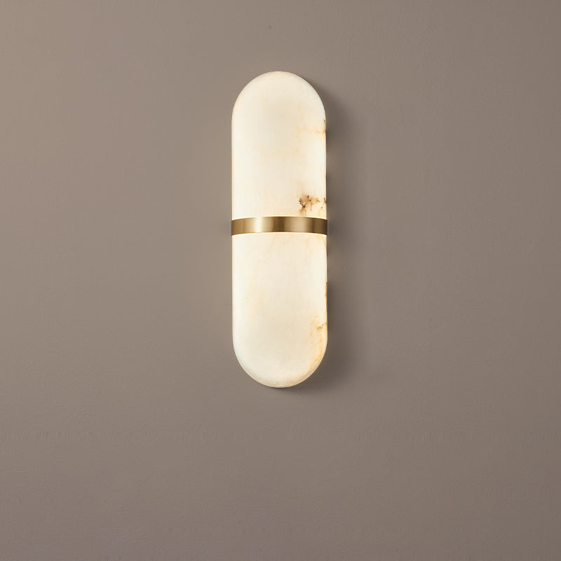 Alabaster Pill Wall Light with Dimmable LED and Metal Finish