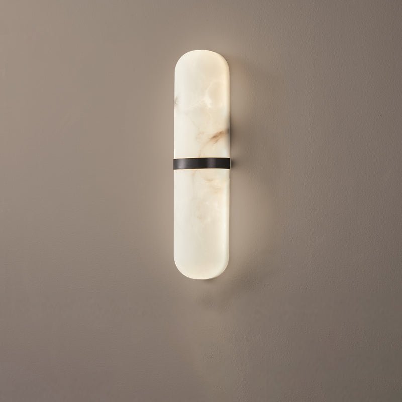 Alabaster Pill Wall Light with Dimmable LED and Metal Finish