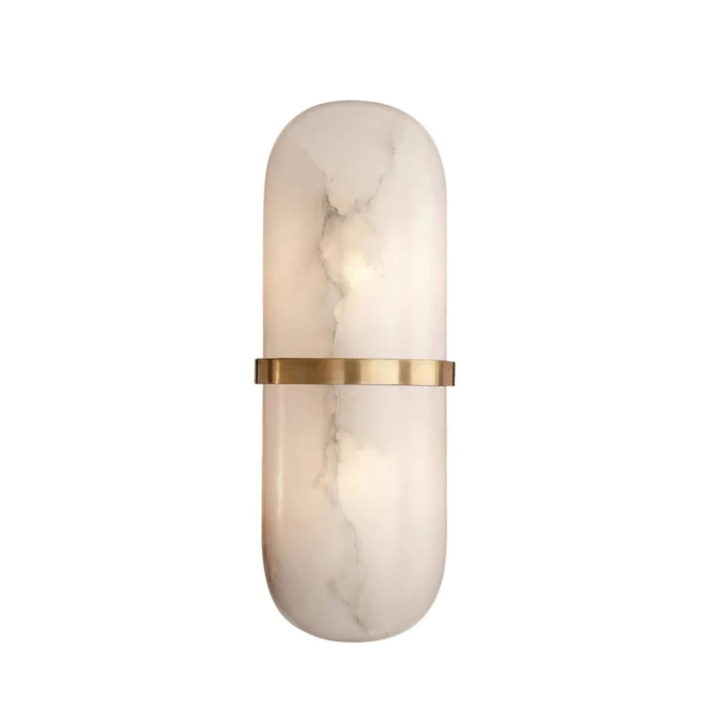 Alabaster Pill Wall Light with Dimmable LED and Metal Finish