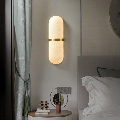 Alabaster Pill Wall Light with Dimmable LED and Metal Finish