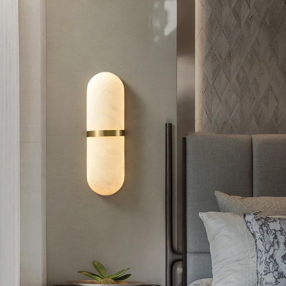 Alabaster Pill Wall Light with Dimmable LED and Metal Finish