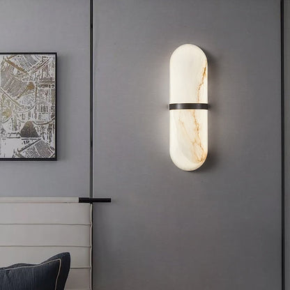 Alabaster Pill Wall Light with Dimmable LED and Metal Finish