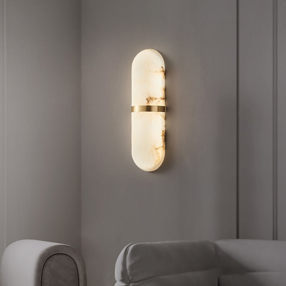 Alabaster Pill Wall Light with Dimmable LED and Metal Finish