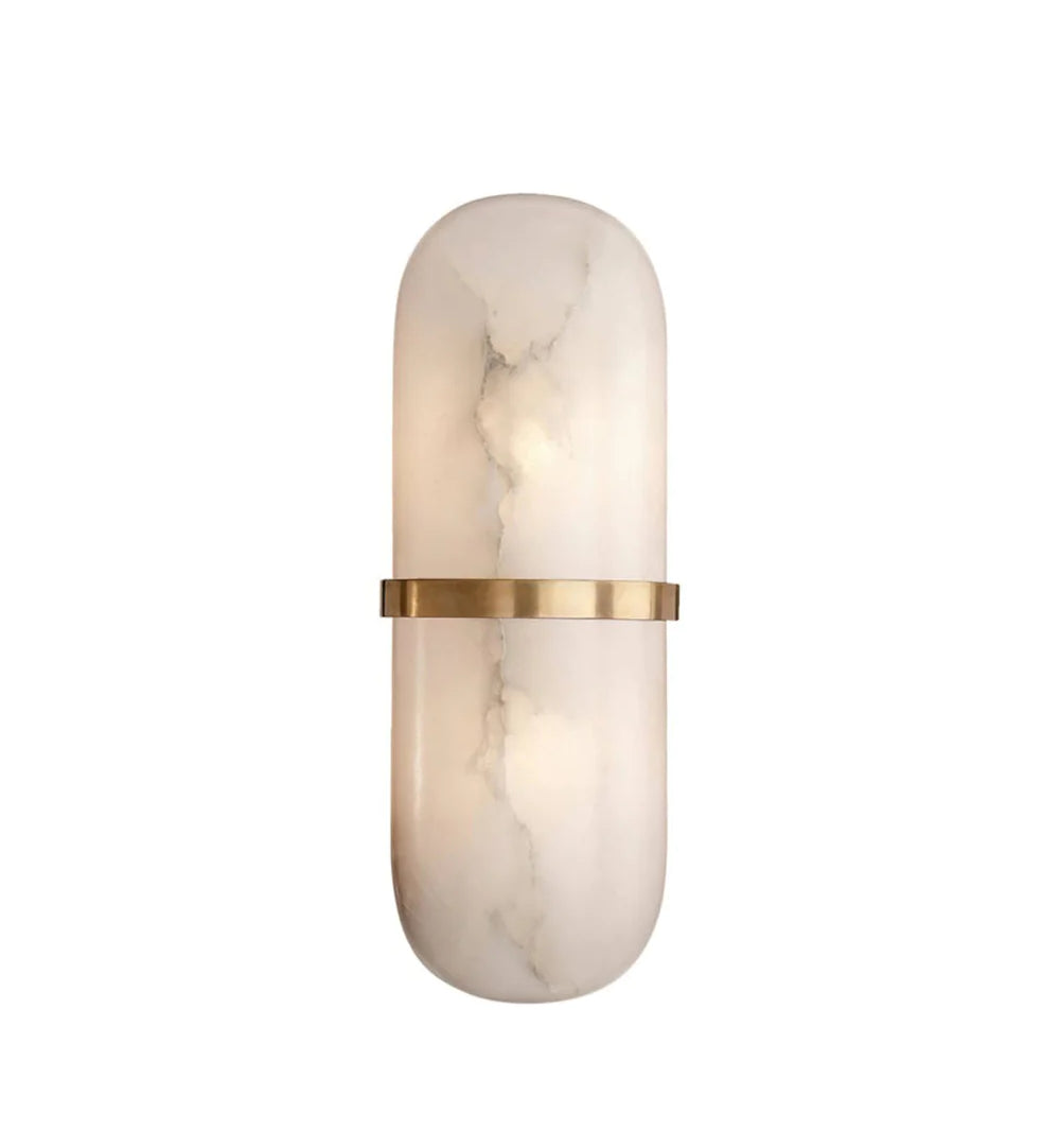 Alabaster Pill Wall Light with Dimmable LED and Metal Finish