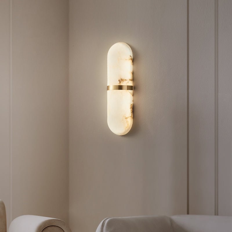 Alabaster Pill Wall Light with Dimmable LED and Metal Finish