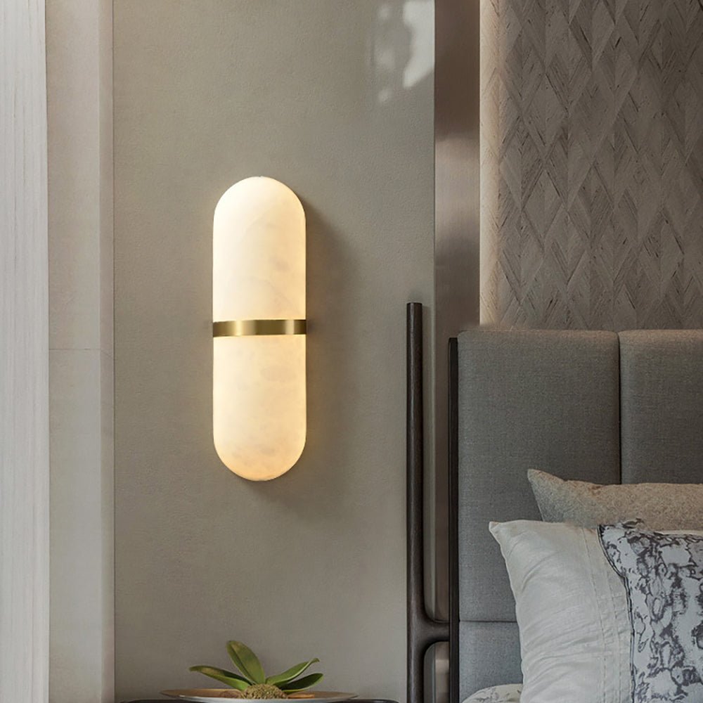 Alabaster Pill Wall Light with Dimmable LED and Metal Finish
