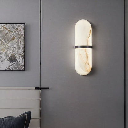 Alabaster Pill Wall Light with Dimmable LED and Metal Finish