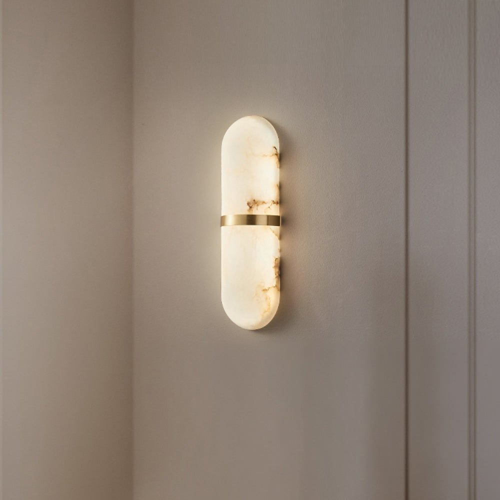 Alabaster Pill Wall Light with Dimmable LED and Metal Finish