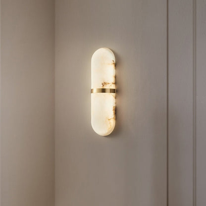 Alabaster Pill Wall Light with Dimmable LED and Metal Finish